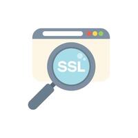 Magnifying glass focusing on ssl certificate on website browser for secure connection vector