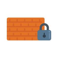 Brick wall firewall protecting data with closed lock vector