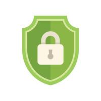 Green shield presenting secure padlock icon for data protection vector