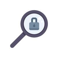 Magnifying glass analyzing security padlock icon vector