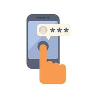 Hand tapping smartphone screen entering password secure login vector