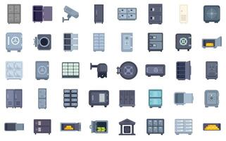 Security system with modern safe boxes and vaults protecting valuables icon set vector