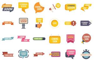 Set of flat icons showing coming soon announcement with various backgrounds vector