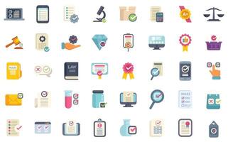 Quality control icons showing validation, verification, quality assurance, and standard compliance vector