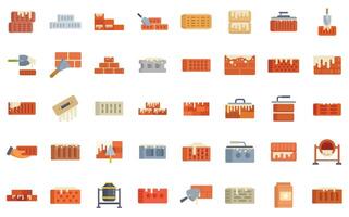 Bricklayer building wall with trowel and mortar icons set vector
