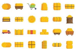 Hay bale harvesting storing and transporting flat icon set vector