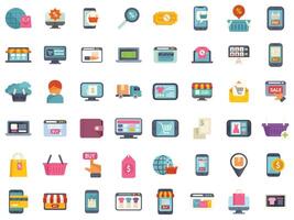 Big set of colorful online shopping icons featuring common ecommerce concepts vector
