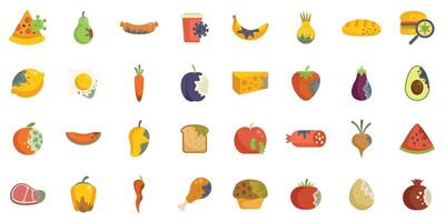 Set of food poisoning icons showing expired products with mold and viruses vector