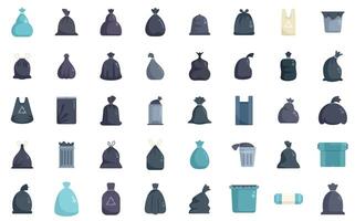 Large set of garbage bags and trash bins being full of trash icons set vector