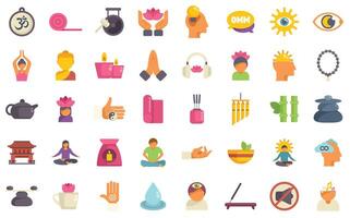 Meditation practice icons showing how to meditate and relaxing lifestyle vector