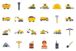 Mining industry equipment and workers icons showing extraction process vector