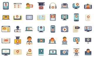 Video tutorials, video content and online education flat icon set vector
