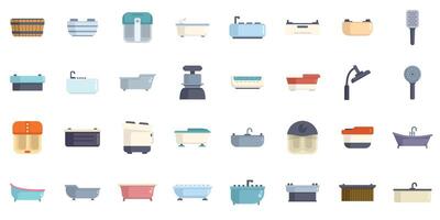 Set of bathtubs showing different designs and purposes for washing and relaxing vector