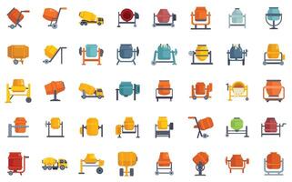 Concrete mixer using for mixing cement during construction works set vector illustration