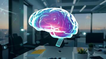 Digital brain human AI 3D virtual thinking modern lab research imagination creativity skill technology intelligence idea innovation concept mind medicine health office business tech video