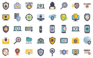 Cyber security, virus protection, internet security, data protection concept icons set vector