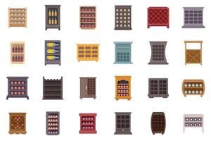 Wine cabinet storing bottles set showing different styles and materials vector