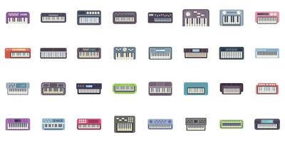 Set of synthesizer icons showing different types of electronic keyboards for music production vector