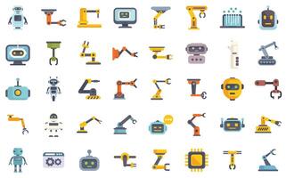 Large set of colorful robot and robotic arm icons showing artificial intelligence concepts vector