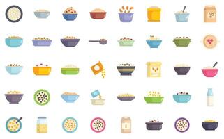 Big set of delicious porridge icons showing different types of porridge being served with toppings and ingredients vector