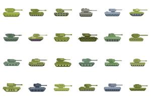Set of military tanks aiming forward on white background vector