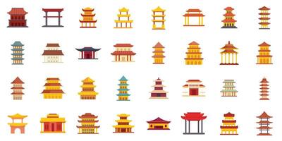 Set of asian temples showing traditional architecture with curved roofs and elaborate details vector