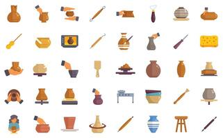 Potter creating clay pots and vases with professional instruments for crafting vector