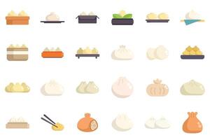 Various styles of bao buns being steamed and served on plates vector