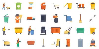 Garbage collectors cleaning service with professional equipment and garbage bins vector