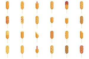 Set of corn dog icons showing different toppings and bites vector