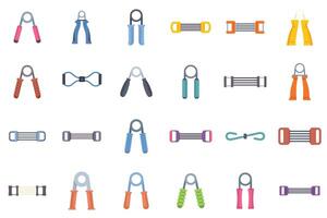 Set of colorful hand grippers and expanders for exercising forearm muscles vector