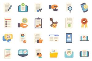 Set of approved and certified documents icons showing agreement with the terms of the contract vector