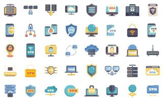 Set of vpn icons showing virtual private network, secure connection and privacy vector