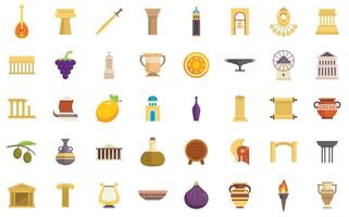 This set of icons is featuring famous landmarks, food and gods attributes of ancient greece vector