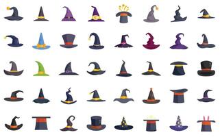 Large set of wizard, witch and magician hats covering many styles vector
