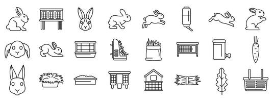 Rabbit breeding icons set. Domestic rabbit breeding and keeping line icons set vector