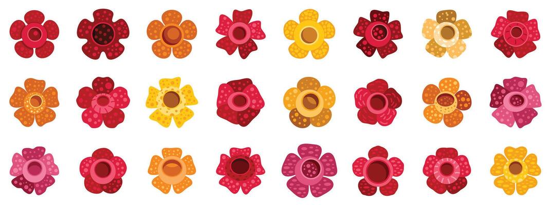 Rafflesia flower icon set showing different colors and shapes