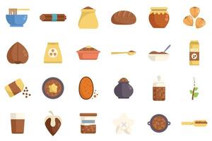 Set of icons showing carob products for eating or drinking vector