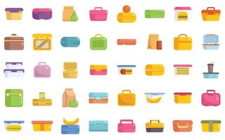 Lunch box icon set showing many lunchboxes containing food for work or school vector