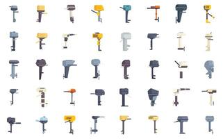 Collection of outboard motors showing different propulsion systems vector