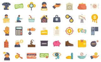 Set of icons representing different aspects of poverty, including hunger, homelessness and unemployment vector