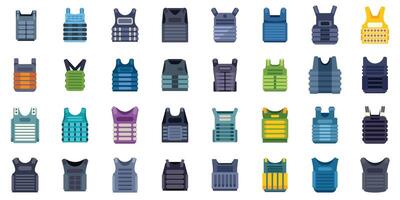 Diverse set of bulletproof vests, illustrating different levels of protection and designs vector