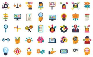Decision making process, solving problems, generating ideas and finding solutions icon set vector