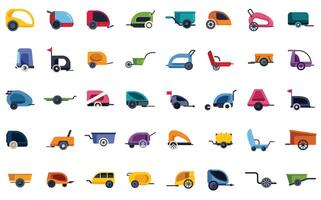 Large set of colorful trailer icons showing different types and purposes for travel and transportation vector