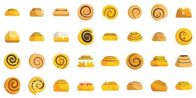 Set of cinnamon roll icons showing different types of sweet buns vector
