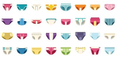 Large set of colorful diapers for babies and toddlers of different designs vector
