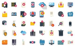 Set of data loss and computer virus flat icons featuring devices being hacked vector