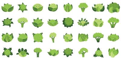 Set of green cauliflower icons showing different styles and varieties of this healthy vegetable vector