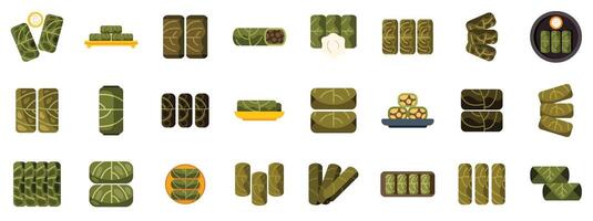 Large set of dolma icons featuring various styles and dishes vector