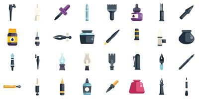 Set of calligraphy tools, ink pens and bottles for drawing and writing vector